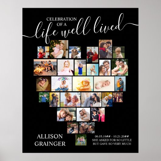 Life Well Lived Heart Photo Custom Funeral Poster (Voorkant)