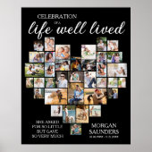 Life Well Lived Heart Shaped Photo Collage Funeral Poster (Voorkant)
