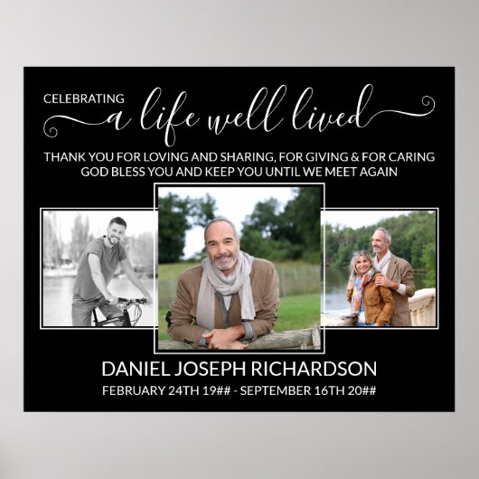 Life Well Lived Memorial Verse 3 Photo Collage Poster (Voorkant)