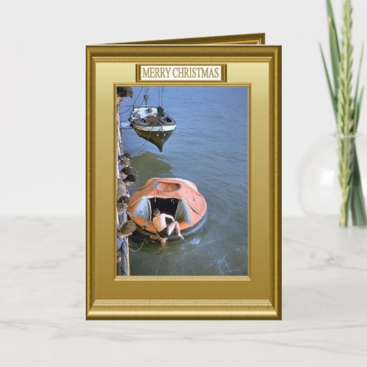 Lifeboat practice vanaf het bootdek feestdagen kaart (Voorkant)