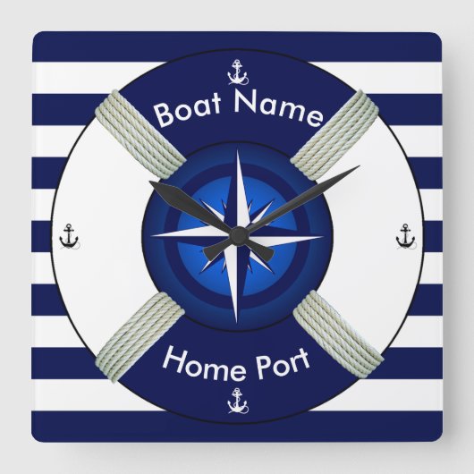 Lifebuoy ~Life-Ring ~Livesaver ~Navy Blue & White~ Vierkante Klok (Voorkant)