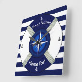 Lifebuoy ~Life-Ring ~Livesaver ~Navy Blue & White~ Vierkante Klok (Hoek)