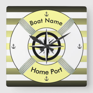 Lifebuoy ~ Life-Ring ~ Yellow Green Black & White Vierkante Klok