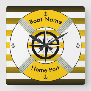 Lifebuoy~LifeRing ~Livesaver~ Gold Black & White~ Vierkante Klok