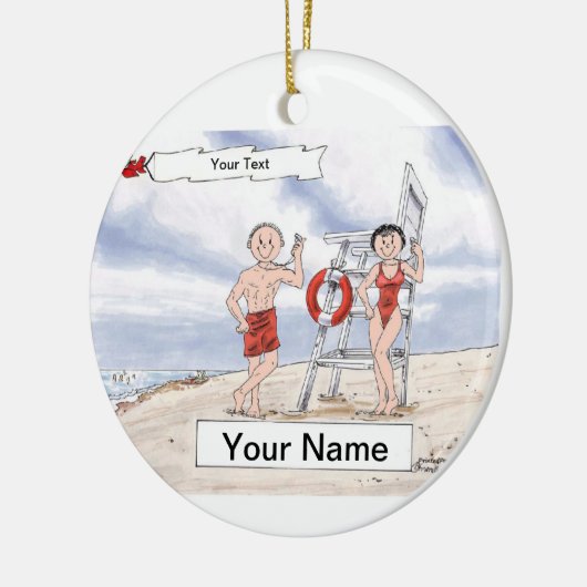 Lifeguard Couple Keramisch Ornament (Links)