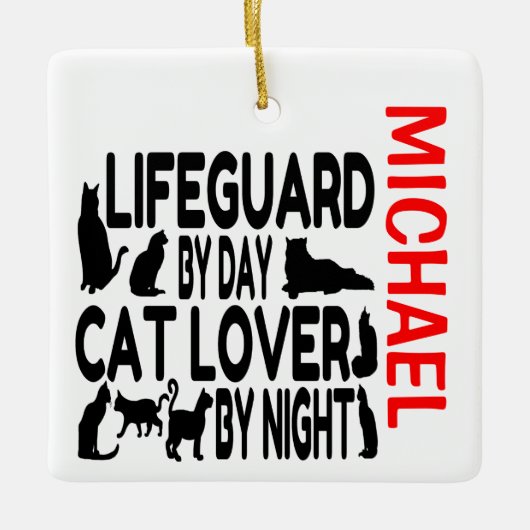 Lifeguard Loves Cats CUSTOM Keramisch Ornament (Voorkant)