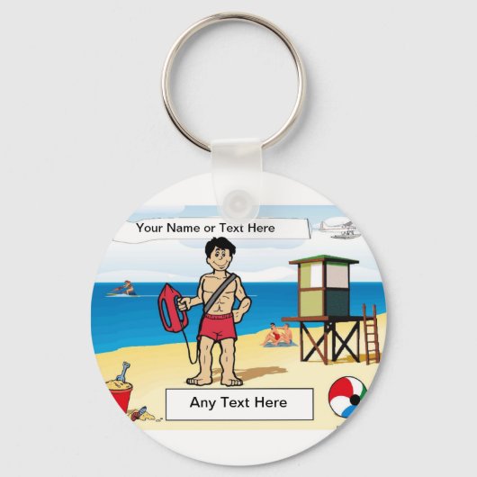 Lifeguard - Mannelijke Cartoon door PrintedPerfect Sleutelhanger (Voorkant)