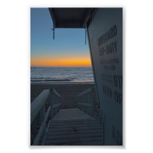 Lifeguard Tower bij Sunset Foto Afdruk (Voorkant)
