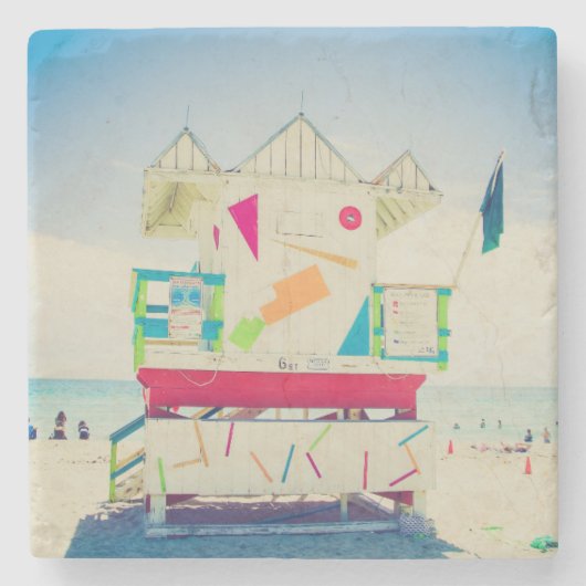 Lifeguard Tower | Zuid-Beach, Miami Stenen Onderzetter (Voorkant)