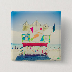 Lifeguard Tower   Zuid-Beach, Miami Vierkante Button 5,1 Cm