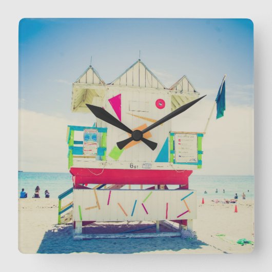 Lifeguard Tower | Zuid-Beach, Miami Vierkante Klok (Voorkant)