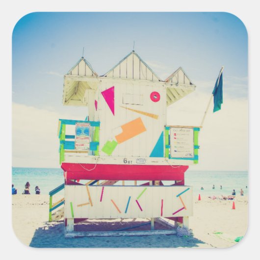 Lifeguard Tower | Zuid-Beach, Miami Vierkante Sticker (Voorkant)