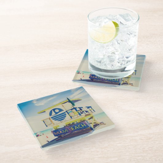 Lifeguard Tower | Zuidstrand, Miami, Fl Glazen Onderzetter (Schuin)