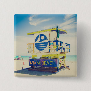 Lifeguard Tower Zuidstrand, Miami, Fl Vierkante Button 5,1 Cm