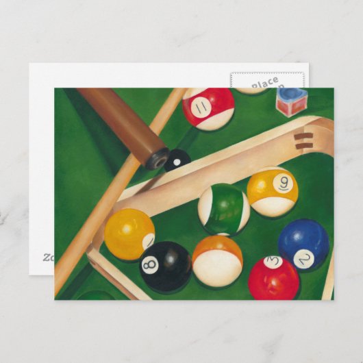 Lifelike Billiards Table met Balls en Chalk Briefkaart (Voorkant / Achterkant)
