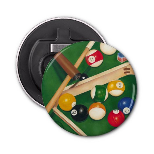 Lifelike Billiards Table met Balls en Chalk Button Flesopener (Voorkant)