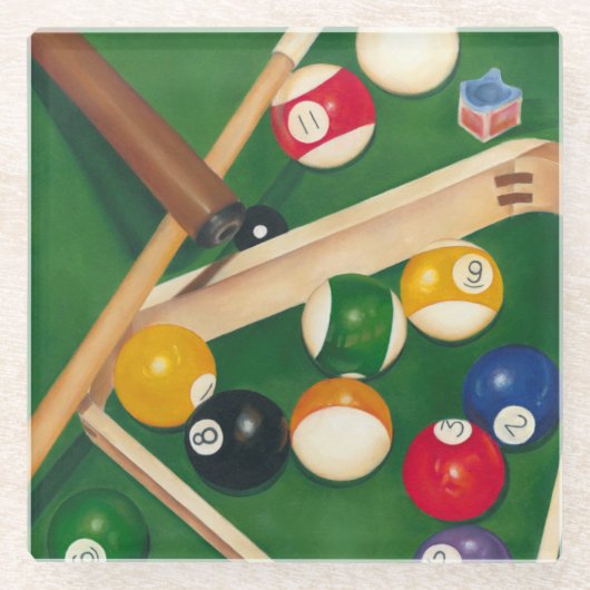Lifelike Billiards Table met Balls en Chalk Glazen Onderzetter (Voorkant)