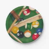 Lifelike Billiards Table met Balls en Chalk Papieren Bordje (Voorkant)