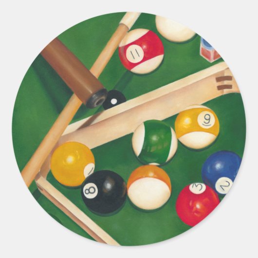 Lifelike Billiards Table met Balls en Chalk Ronde Sticker (Voorkant)