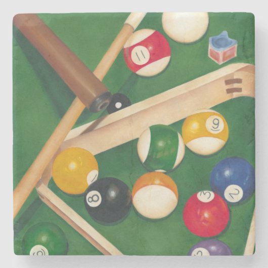 Lifelike Billiards Table met Balls en Chalk Stenen Onderzetter (Voorkant)