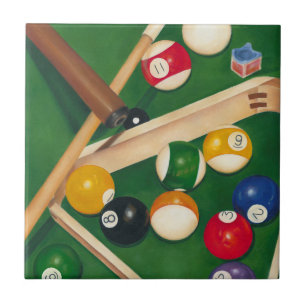 Lifelike Billiards Table met Balls en Chalk Tegeltje