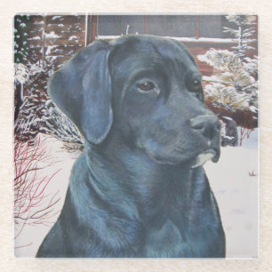 lifelike portret afbeelding van zwarte labrador ho glazen onderzetter
