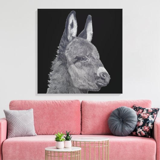 lifelike potloodtekening schattige ezel canvas afdruk (Insitu (Woonkamer))