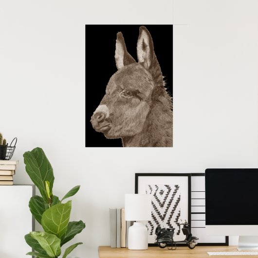 lifelike potloodtekening schattige ezel poster (Thuiskantoor)