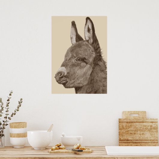 lifelike potloodtekening schattige ezel poster (Keuken)