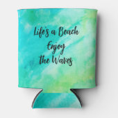 Life's a Beach Geniet van de golven Blauwe textuur Blikjeskoeler (Voorkant)