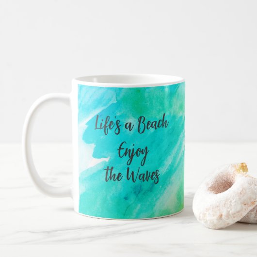Life's a Beach Geniet van de golven Blauwe textuur Koffiemok (Met donut)
