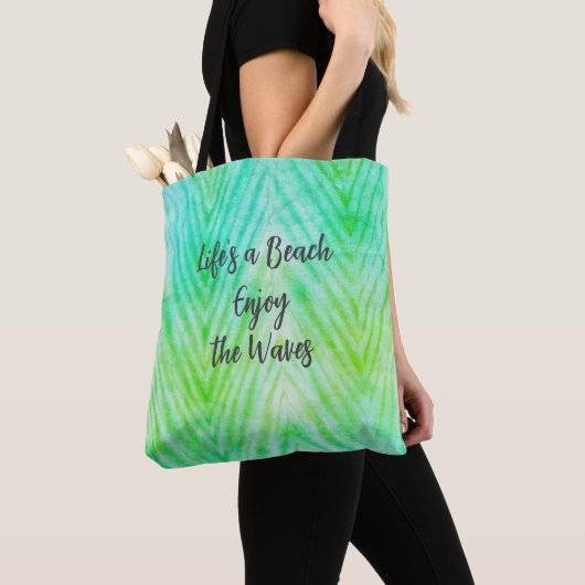 Life's a Beach Geniet van de golven Blauwe textuur Tote Bag (Dichtbij)