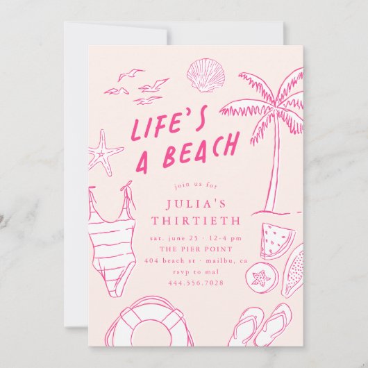 Life's a Beach Girls Roze 30e zomerverjaardag Kaart (Voorkant)