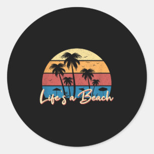 Lifes A Beach Grappige Retro Palm Tree Vakantie Zo Ronde Sticker