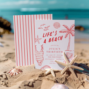 Life's a Beach Meisjes Rood 30e zomerverjaardag Kaart