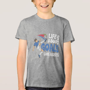 Life's About Goals Voetbalspeler Jongens Kinder Je Tri-Blend Shirt