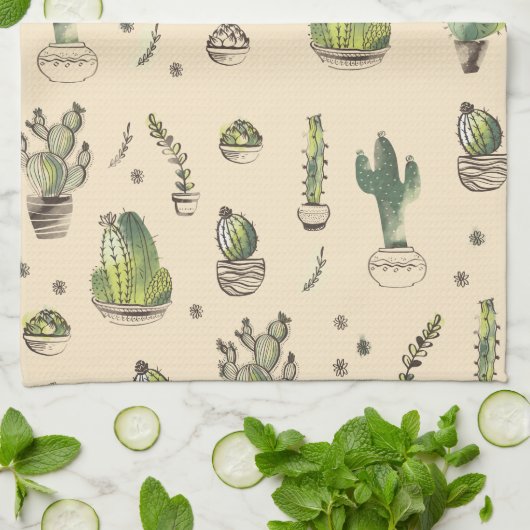 Life's Succulents Cacti Planten Pattern Theedoek (Gevouwen)