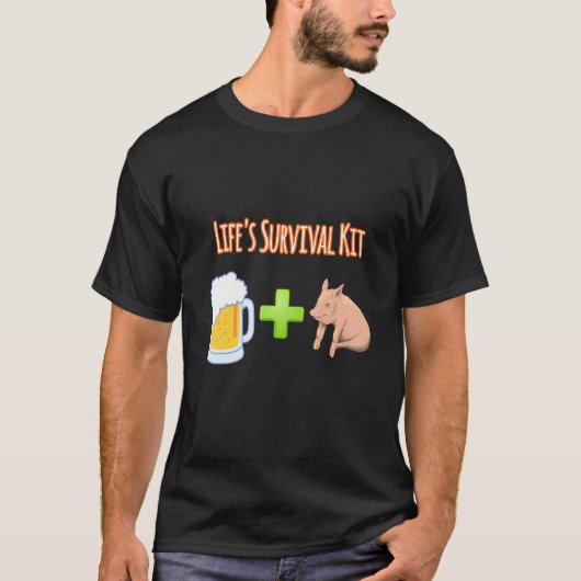 Life's Survival Kit Beer Plus Pigs Design T-shirt (Voorkant)