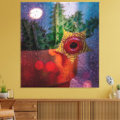 Lifesaver Cactus door een regenachtig venster Canvas Afdruk (Insitu (Woonkamer))
