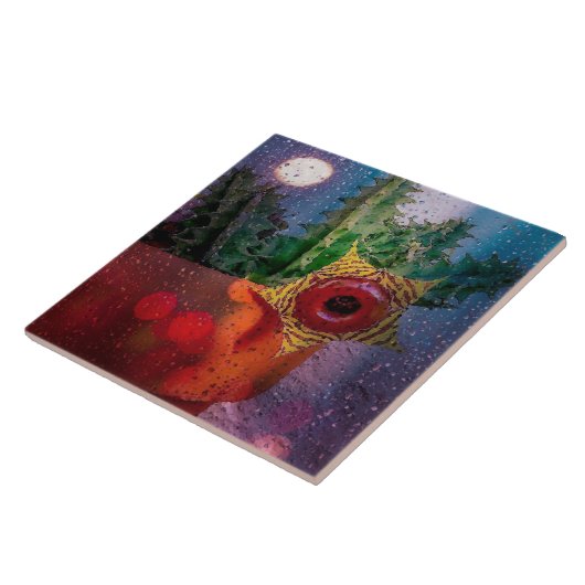 Lifesaver Cactus door een regenachtig venster Tegeltje (Zijkant)