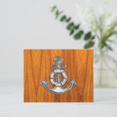 Lifesaver Chrome als Anchor op Teak Veneer Briefkaart (Staand voorkant)