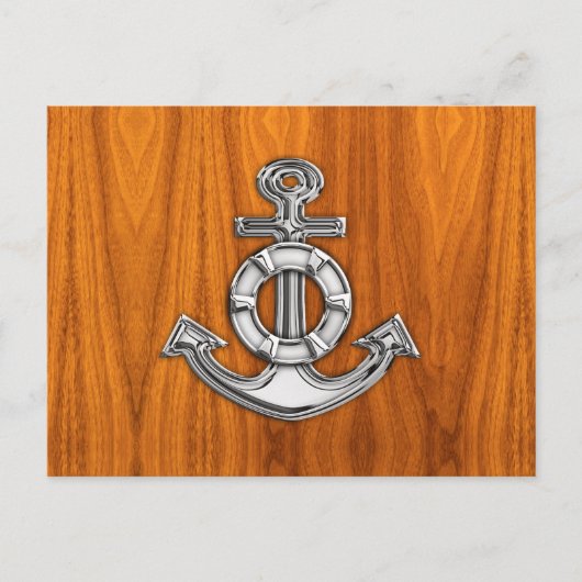Lifesaver Chrome als Anchor op Teak Veneer Briefkaart (Voorkant)