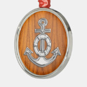 Lifesaver Chrome als Anchor op Teak Veneer Metalen Ornament (Links)