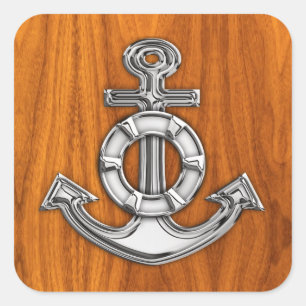 Lifesaver Chrome als Anchor op Teak Veneer Vierkante Sticker