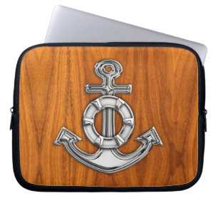 Lifesaver Chrome Anchor op Teak Veneer Styles Laptop Sleeve