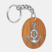 Lifesaver Chrome Anchor op Teak Veneer Styles Sleutelhanger (Voorkant Links)