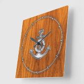 Lifesaver Chrome Anchor op Teak Veneer Styles Vierkante Klok (Hoek)