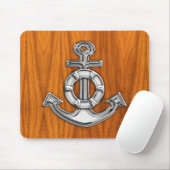 Lifesaver Chrome Style Anchor op Teak Veneer Muismat (Met muis)