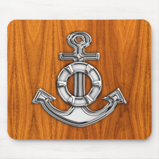 Lifesaver Chrome Style Anchor op Teak Veneer Muismat (Voorkant)