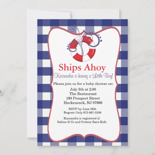 LifeSaver Nautical Baby shower Invitation Kaart (Voorkant)